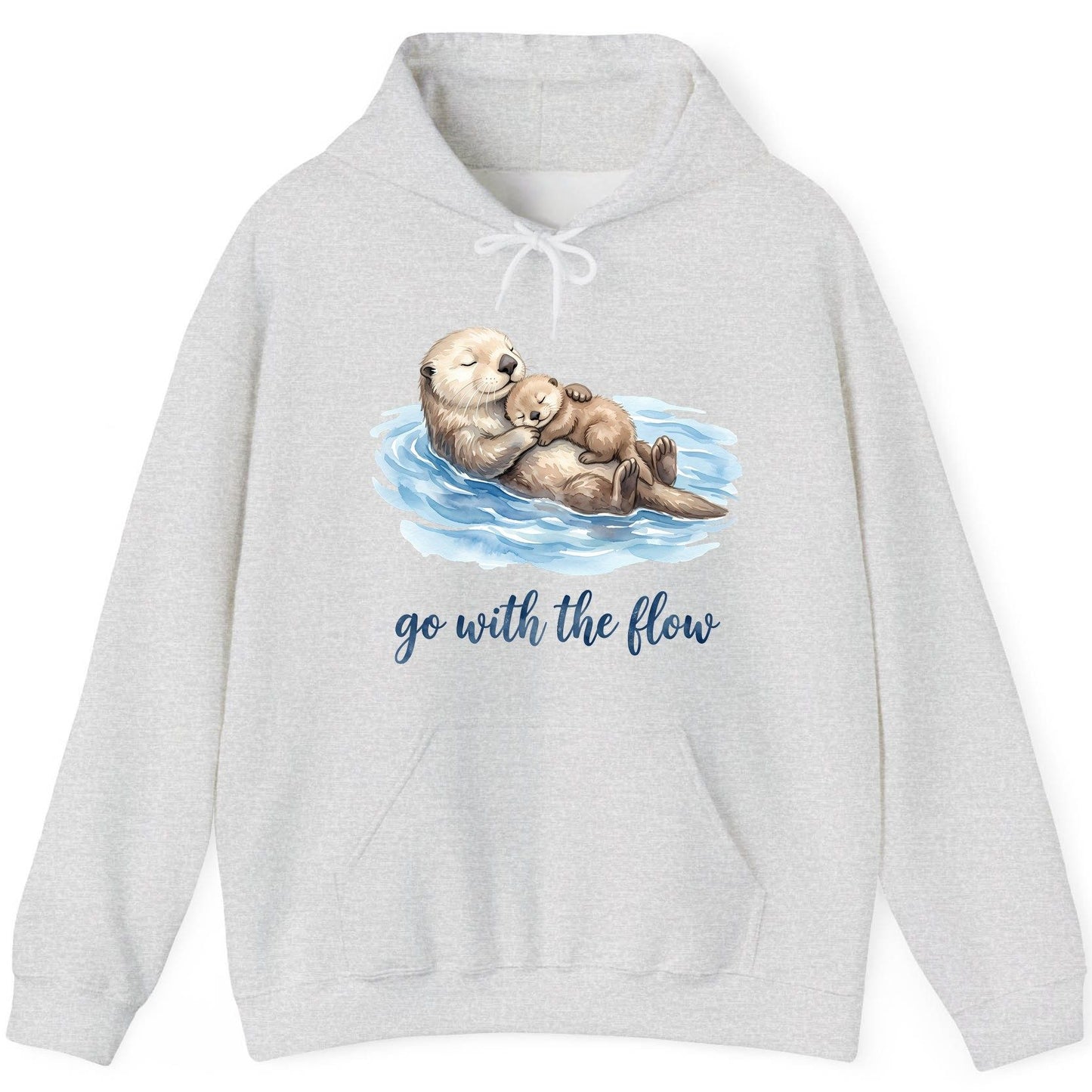 Go with the Flow Sea Otters Hoodie - product mockup - Ash