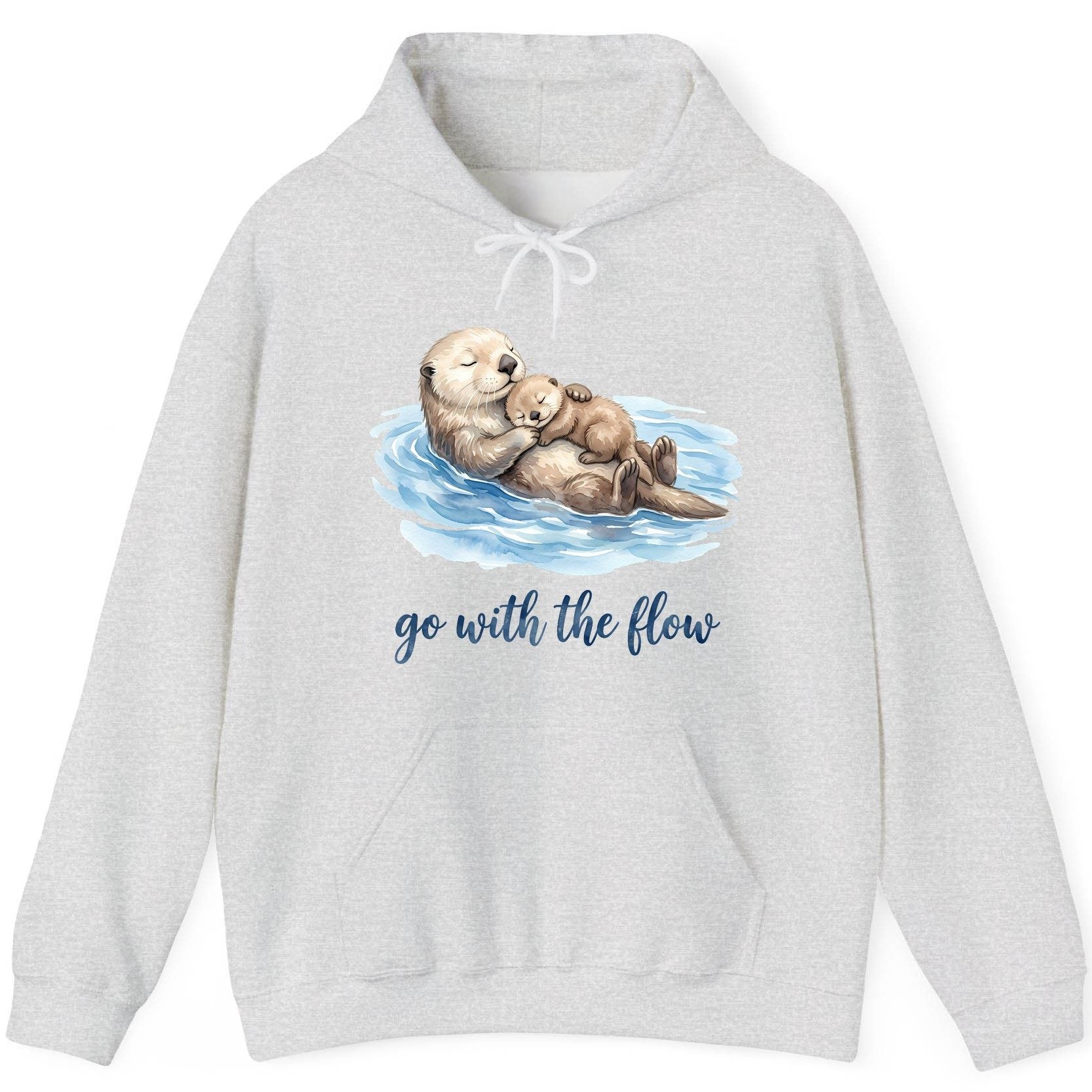 Go with the Flow Sea Otters Hoodie - product mockup - Ash