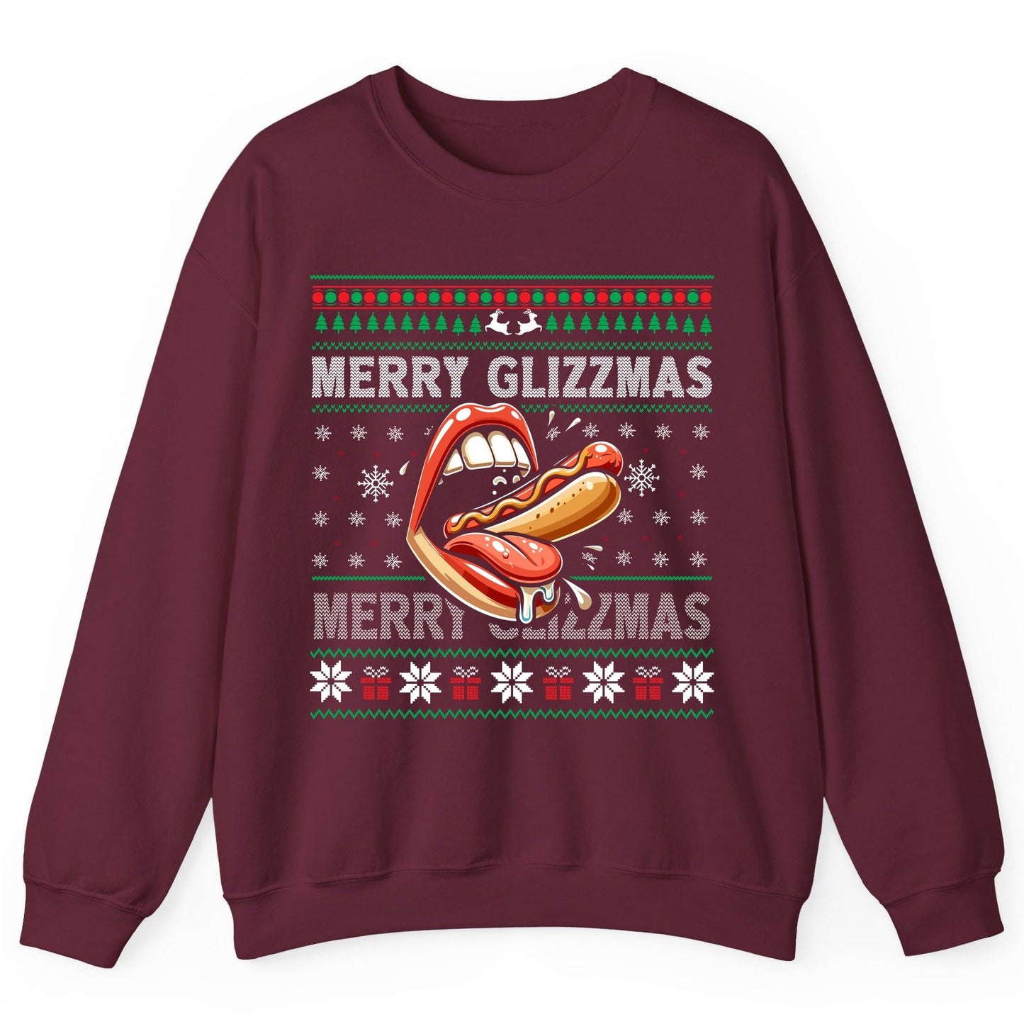 Merry Glizzzmas hot dog Sweatshirt Maroon product mockup