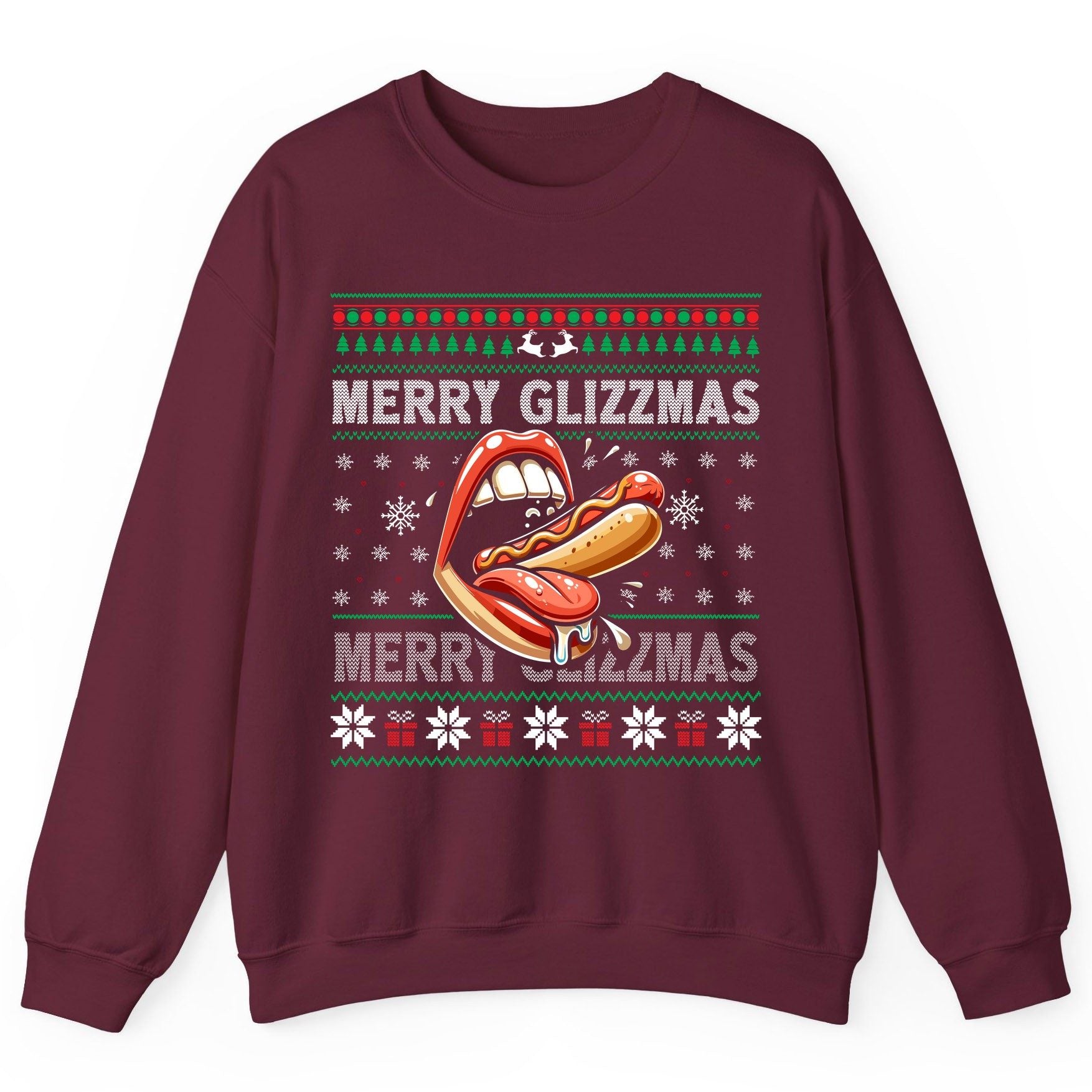 Merry Glizzzmas hot dog Sweatshirt Maroon product mockup