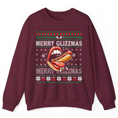 Merry Glizzzmas hot dog Sweatshirt Maroon product mockup