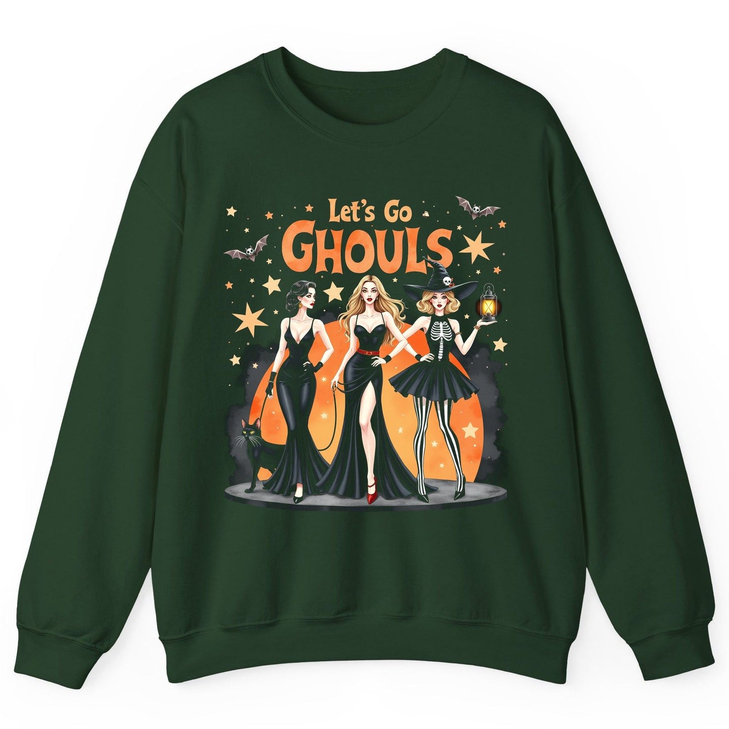 Let's Go Ghouls Halloween women Sweatshirt Forest Green product mockup
