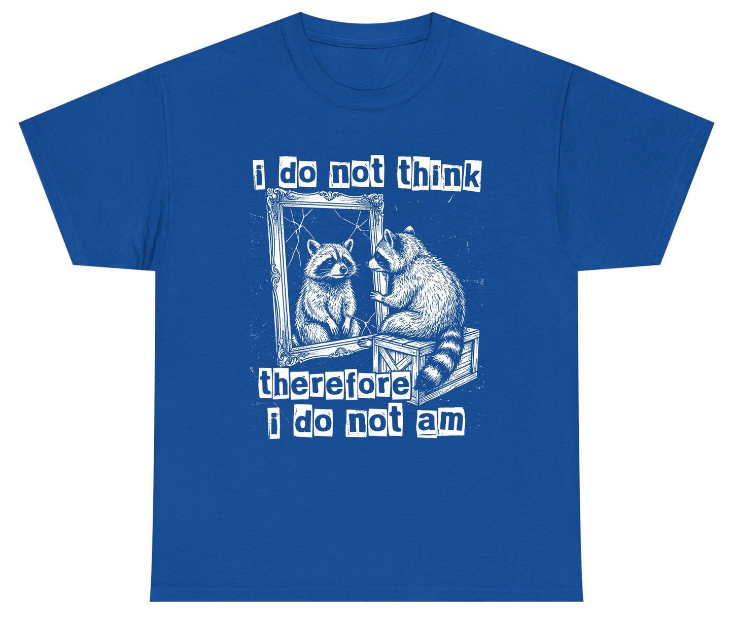 I Do Not Think Therefore I Do Not Am raccoon Youth T-Shirt Royal product mockup