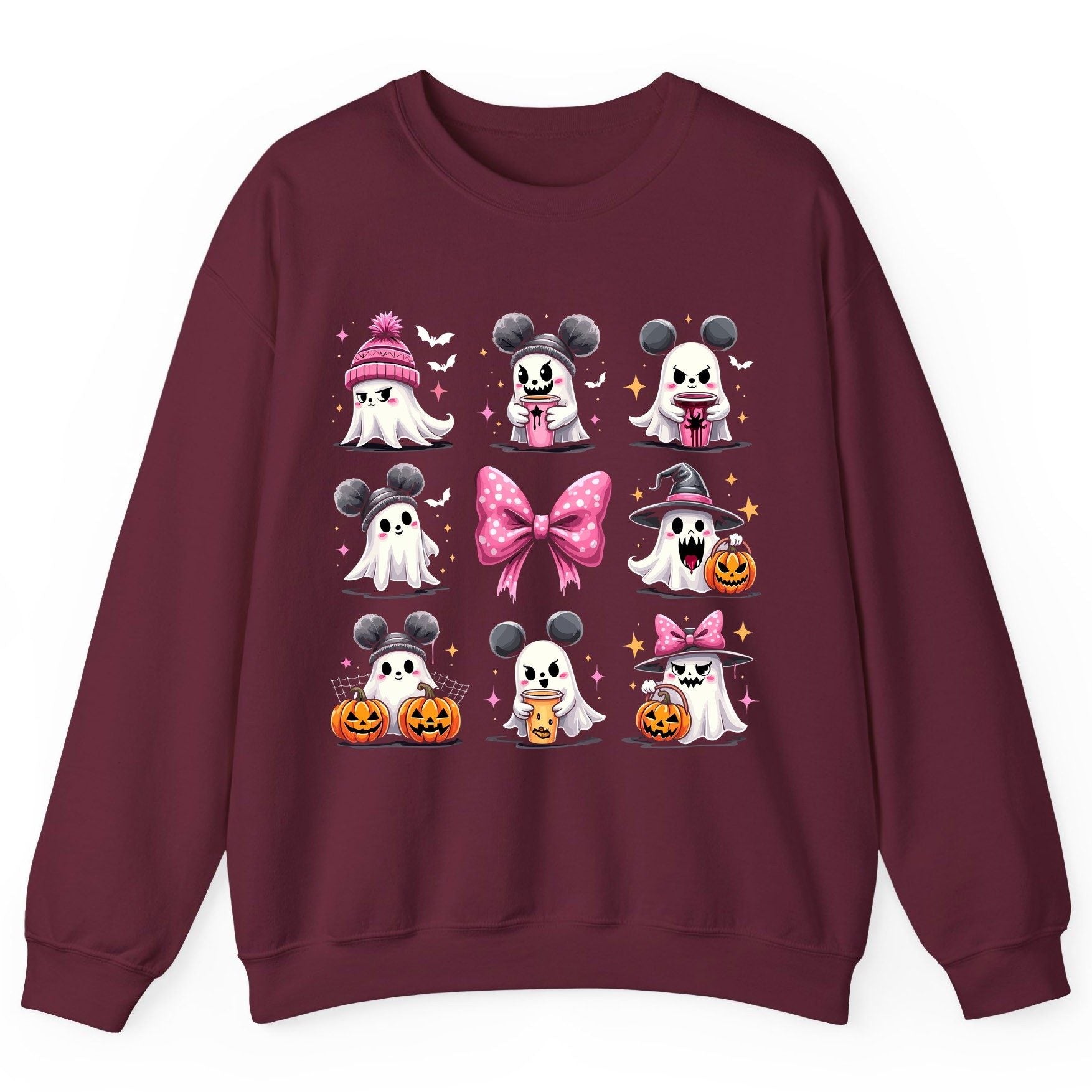 Cute Pink Halloween Ghosts Halloween ghosts Sweatshirt Maroon product mockup