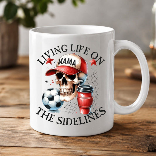 Living Life on the Sidelines soccer mom White Mug White product mockup