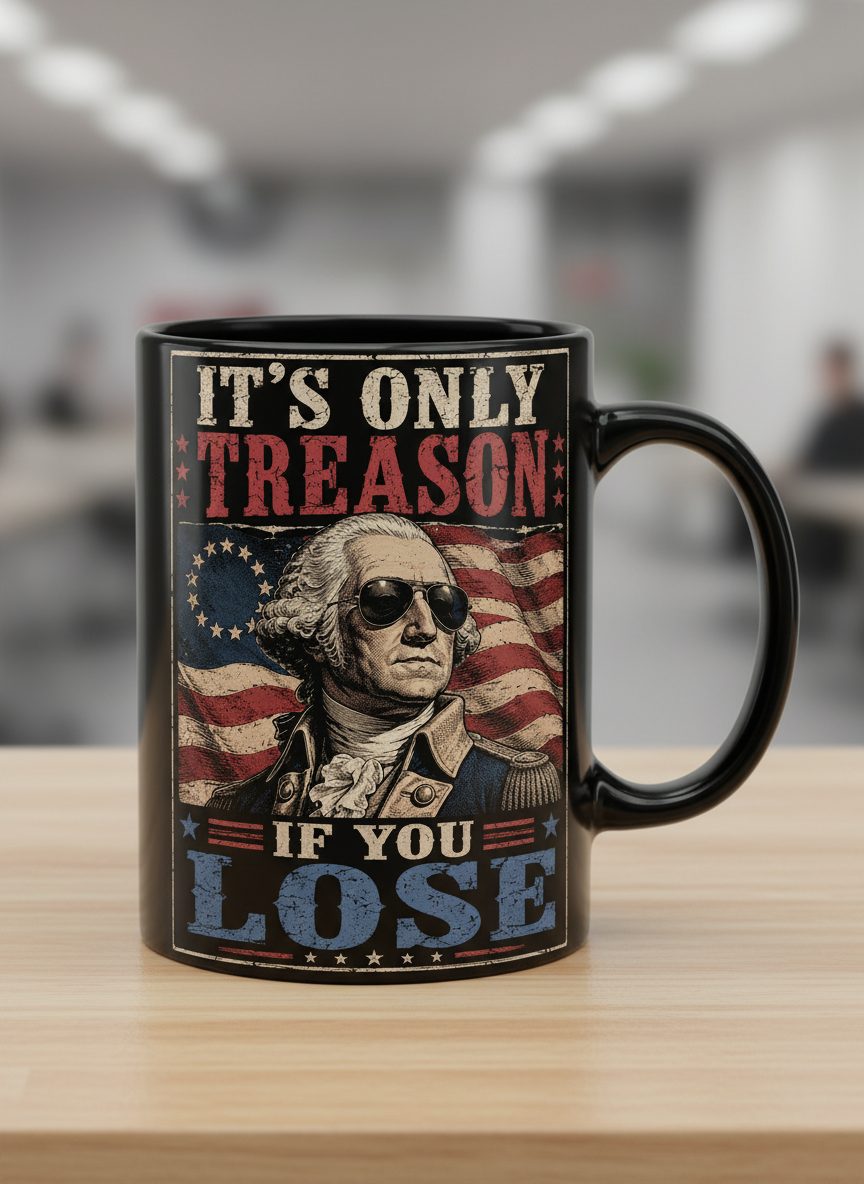 It's Only Treason If You Lose Funny Patriotic Black Mug - product mockup - Black