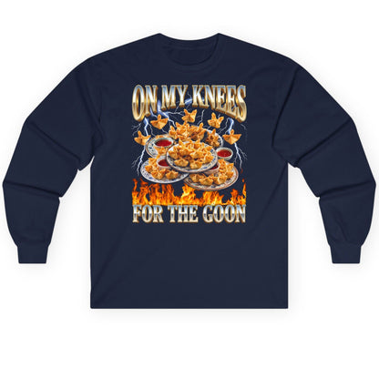 On My Knees for the Goon crab rangoon Long Sleeve Tee Navy product mockup