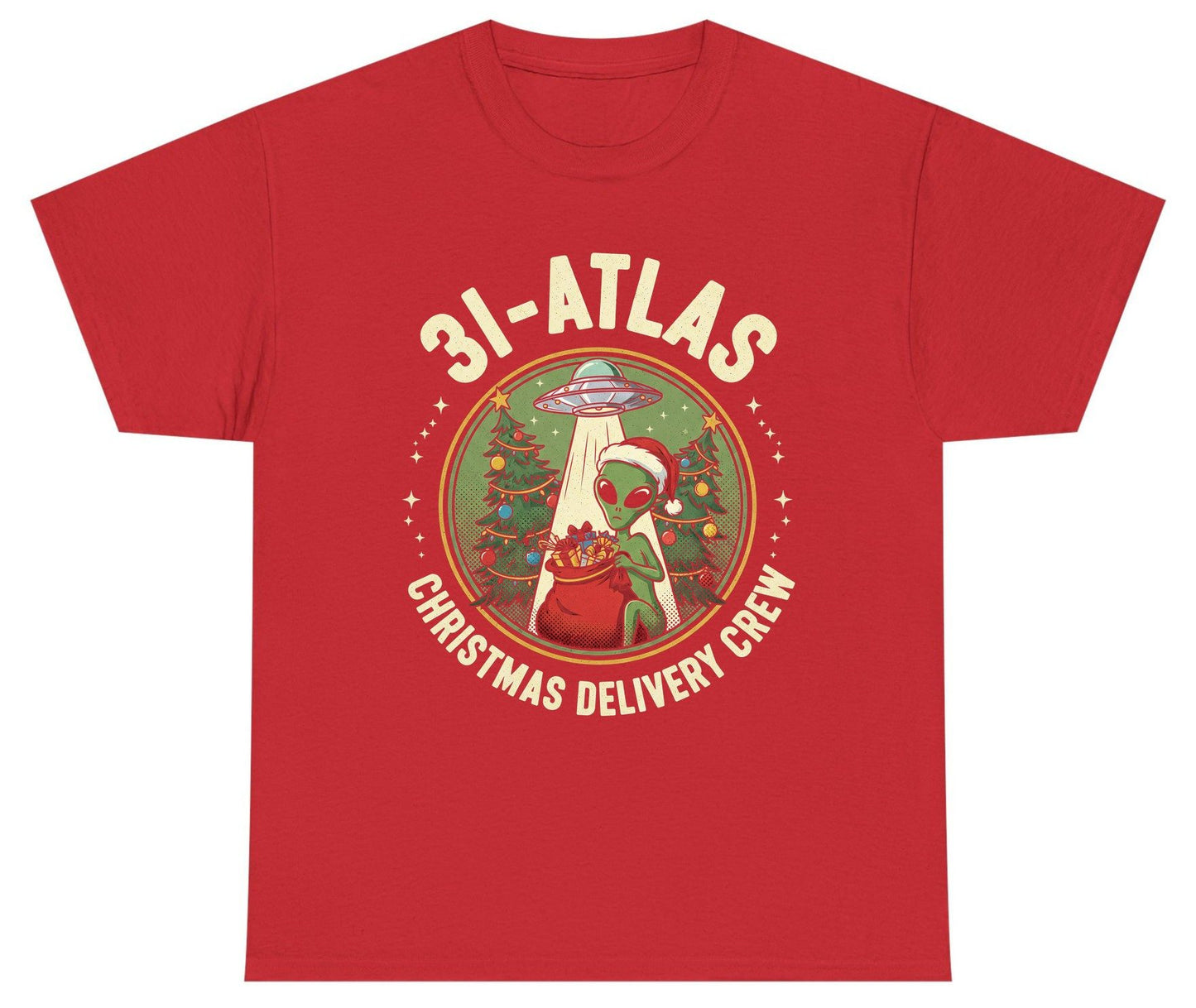 31-Atlas Christmas Delivery Crew alien Christmas Youth T-Shirt Red product mockup