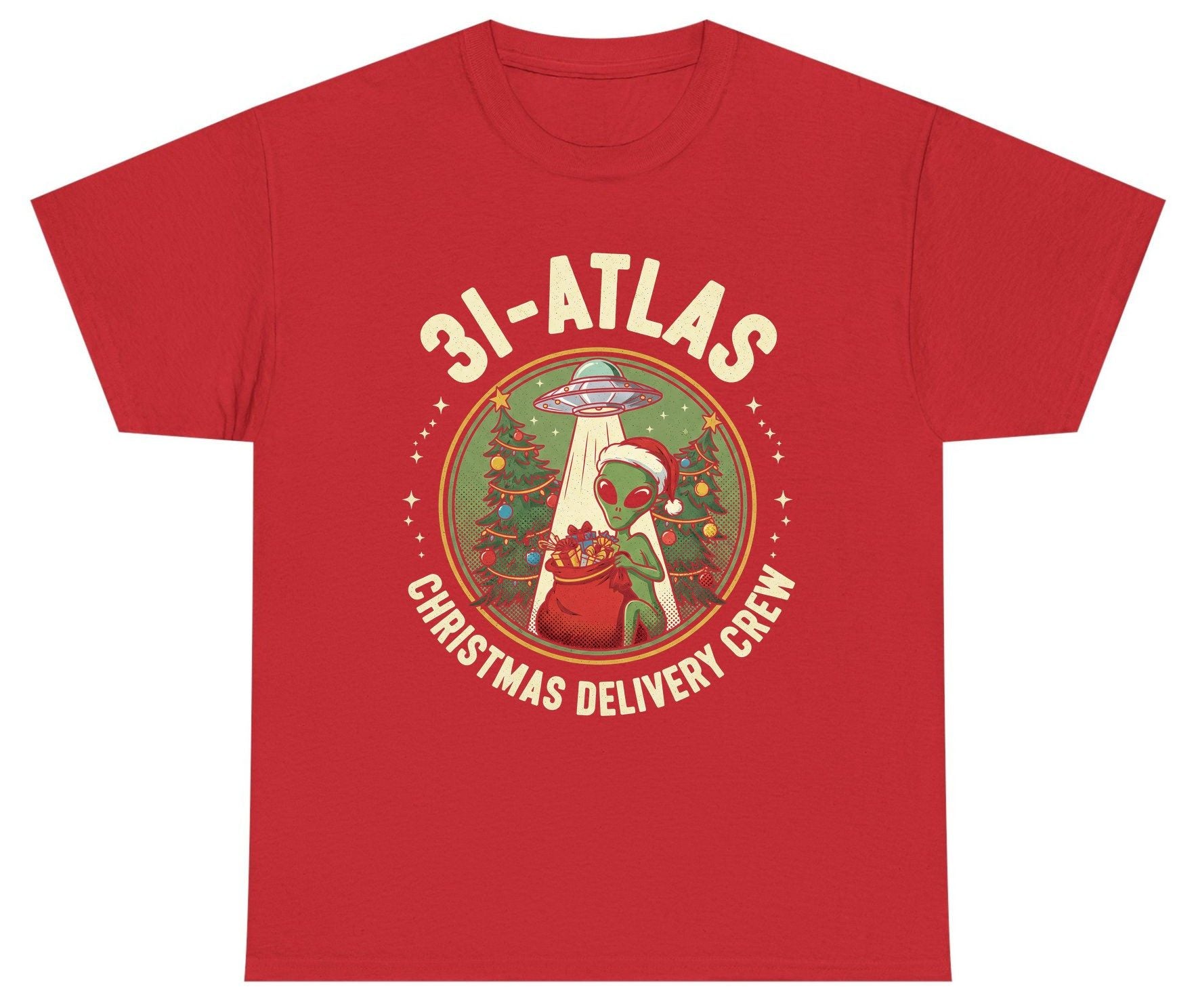 31-Atlas Christmas Delivery Crew alien Christmas Youth T-Shirt Red product mockup
