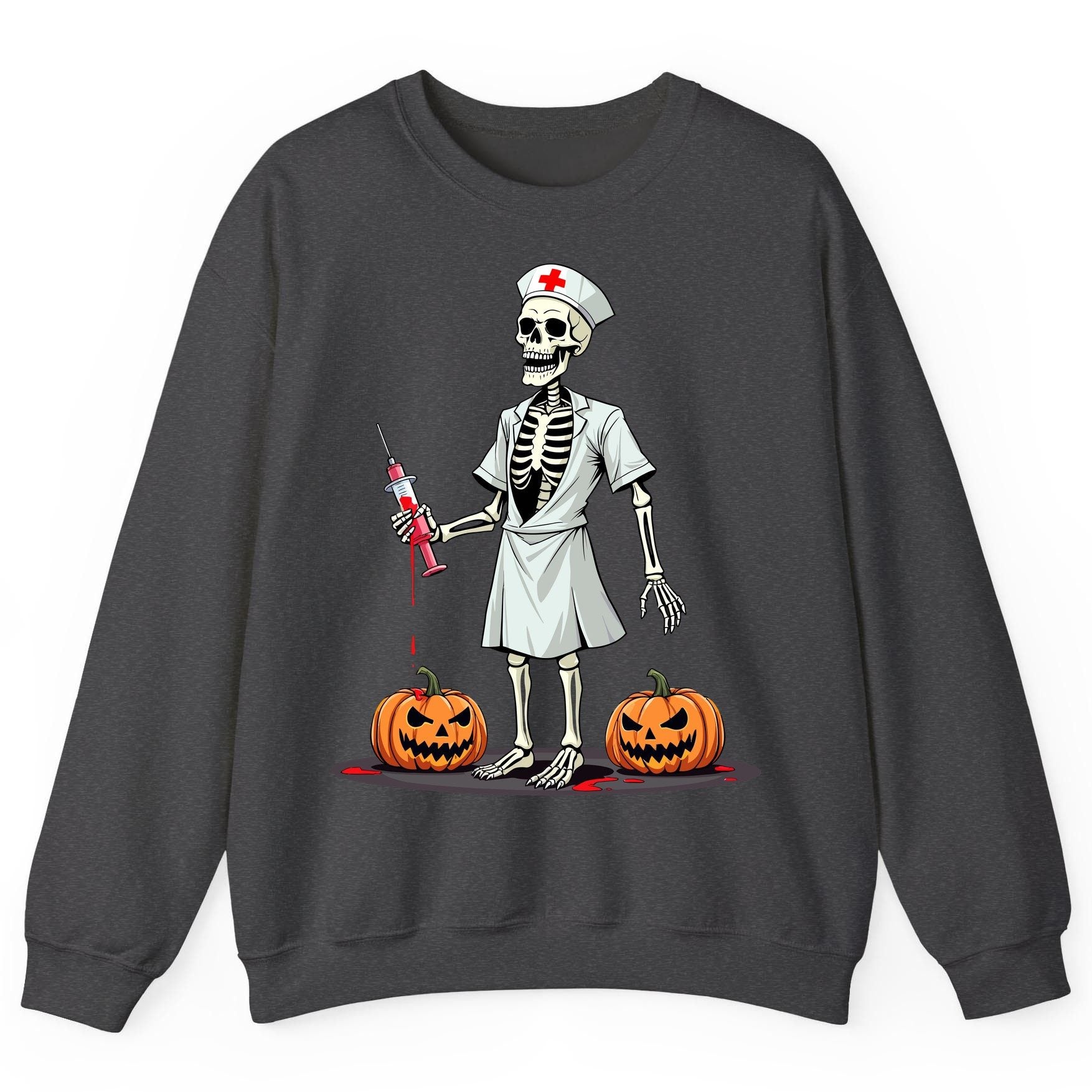 Spooky Skeleton Nurse Halloween skeleton nurse Sweatshirt Dark Heather product mockup