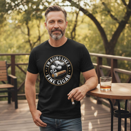 I'm Aging Like a Fine Cigar cigar smoking T-Shirt Black lifestyle mockup
