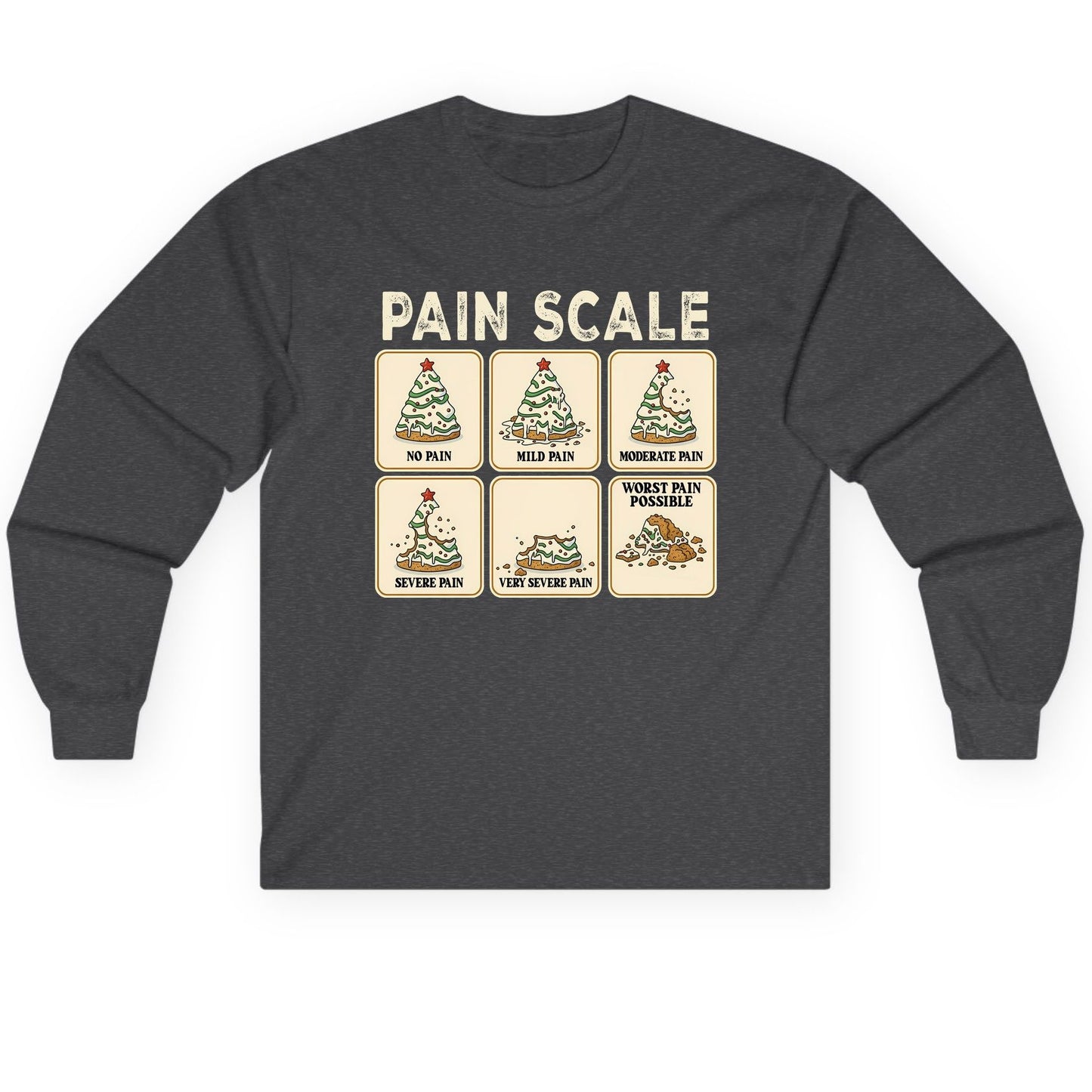 Pain Scale Christmas cookie pain scale Long Sleeve Tee Dark Heather product mockup