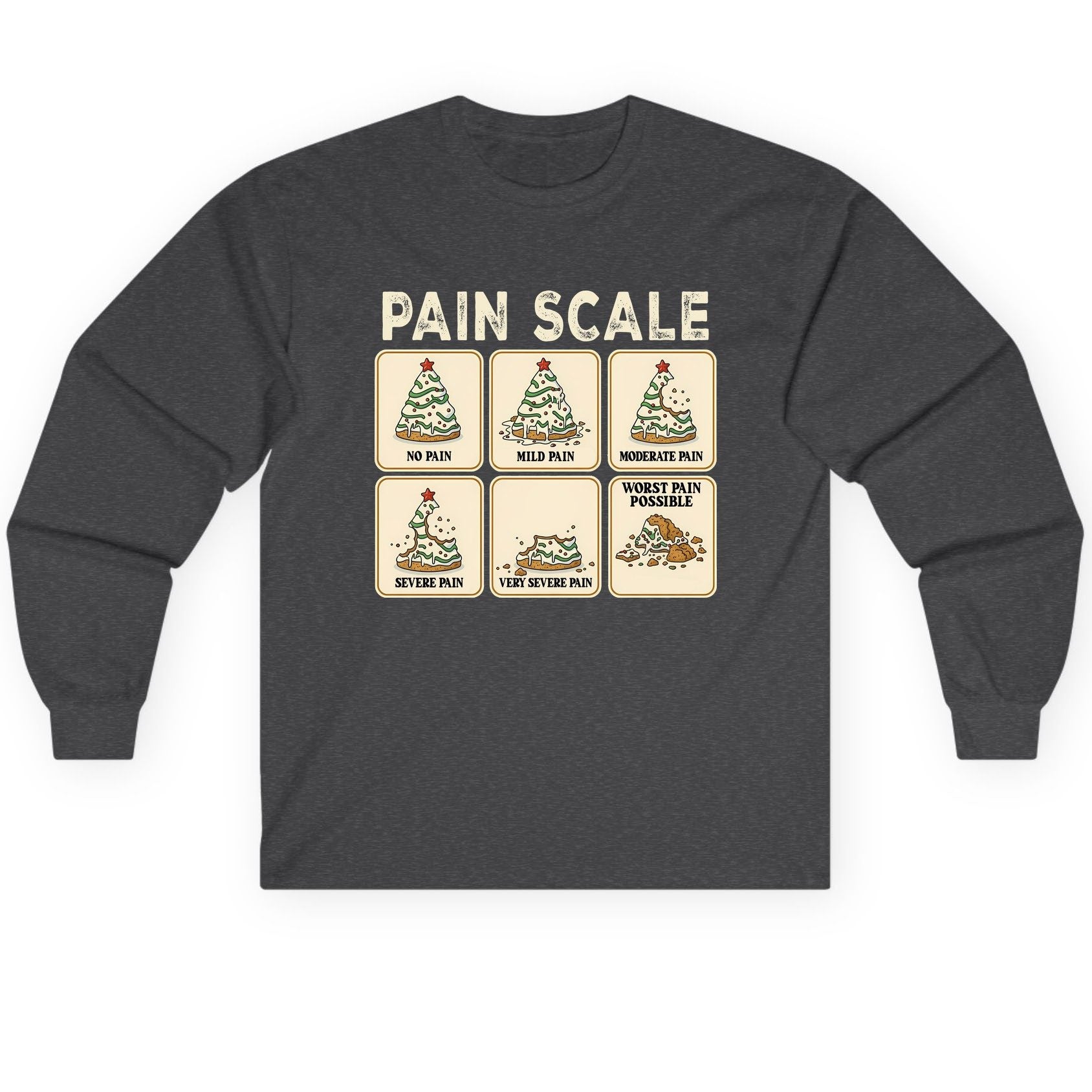 Pain Scale Christmas cookie pain scale Long Sleeve Tee Dark Heather product mockup