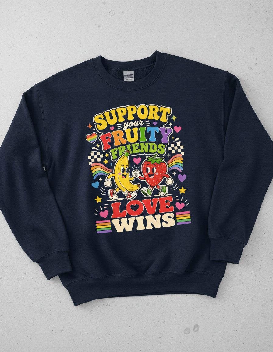 Support Your Fruity Friends Love Wins Retro Lgbtq+ Pride Sweatshirt - product mockup - Navy