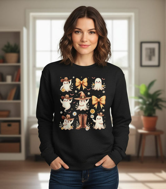 Boo Haw Cute Ghost cute ghost Sweatshirt Black lifestyle mockup