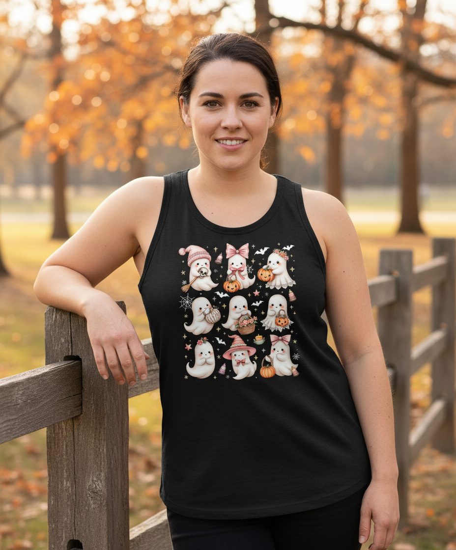 Cute Pink Halloween Ghosts cute Halloween ghosts Tank Top Black lifestyle mockup