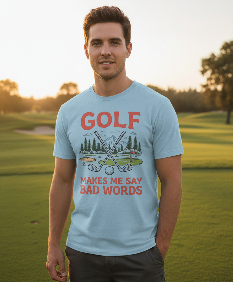 Funny Golf Makes Me Say Bad Words Vintage Design T-Shirt - Light Blue