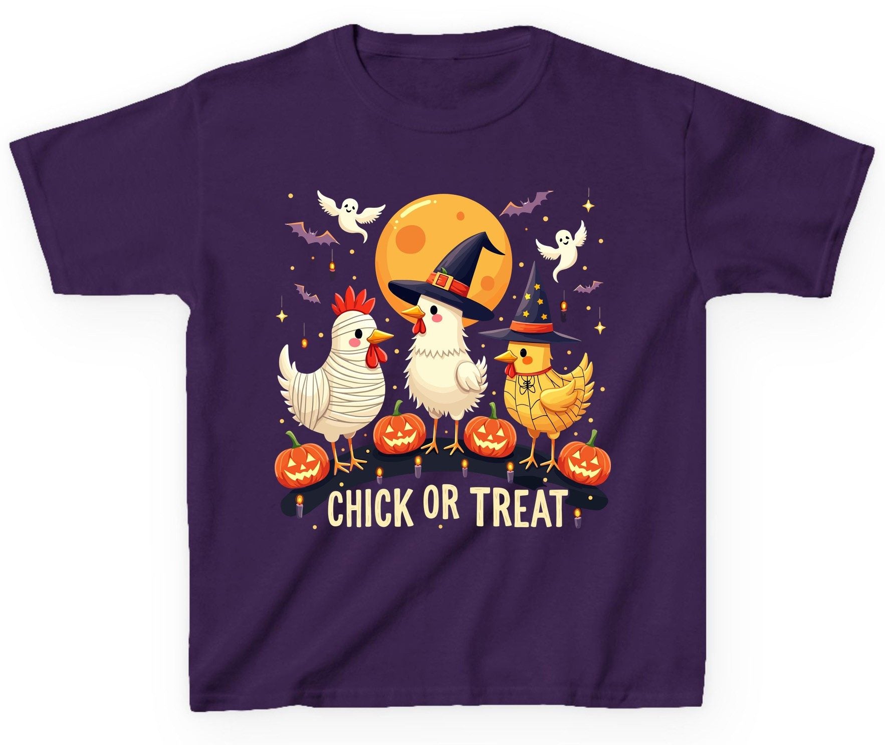 Chick or Treat Halloween chickens Youth T-Shirt Purple product mockup