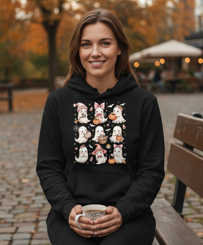 Cute Pink Halloween Ghosts cute Halloween ghosts Hoodie Black lifestyle mockup
