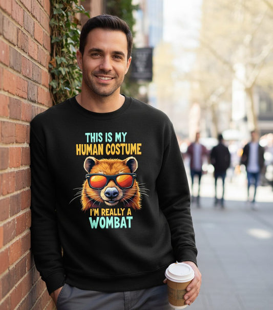 This Is My Human Costume I'm Really a Wombat wombat Sweatshirt Black lifestyle mockup