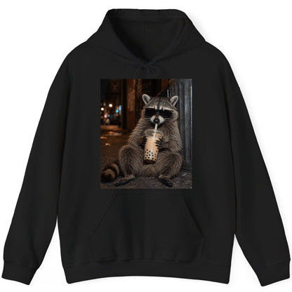 Cool Raccoon Bubble Tea Funny Lovers Hoodie - product mockup - Black