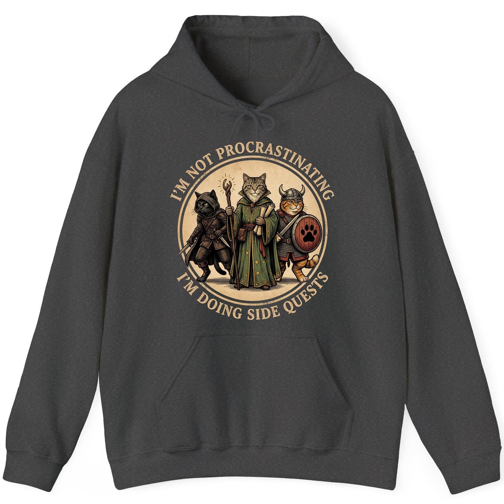 I'm Not Procrastinating I'm Doing Side Quests rpg cats Hoodie Dark Heather product mockup