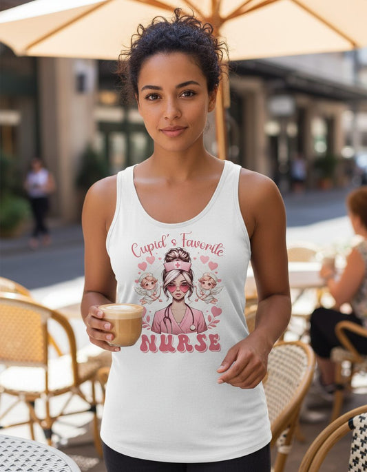 Cupid's Favorite Nurse nurse Tank Top White lifestyle mockup