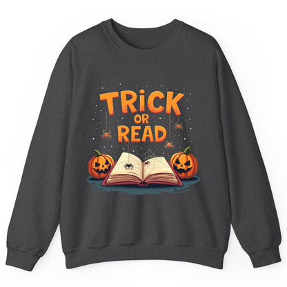 Trick or Read Halloween Sweatshirt Dark Heather product mockup