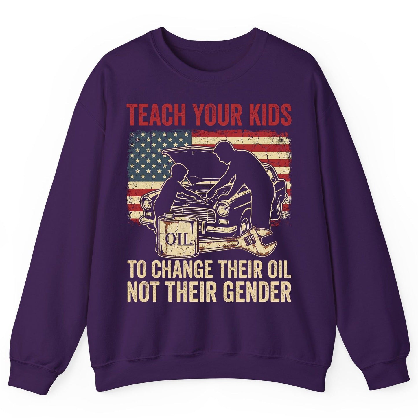 Teach Your Kids to Change Their Oil Not Their Gender car mechanic Sweatshirt Purple product mockup