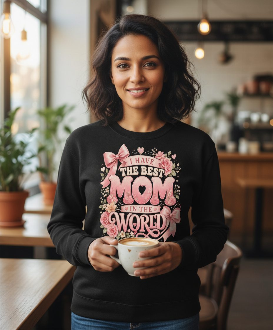 I Have the Best Mom in the World Mother's Day Sweatshirt - lifestyle model mockup - Black