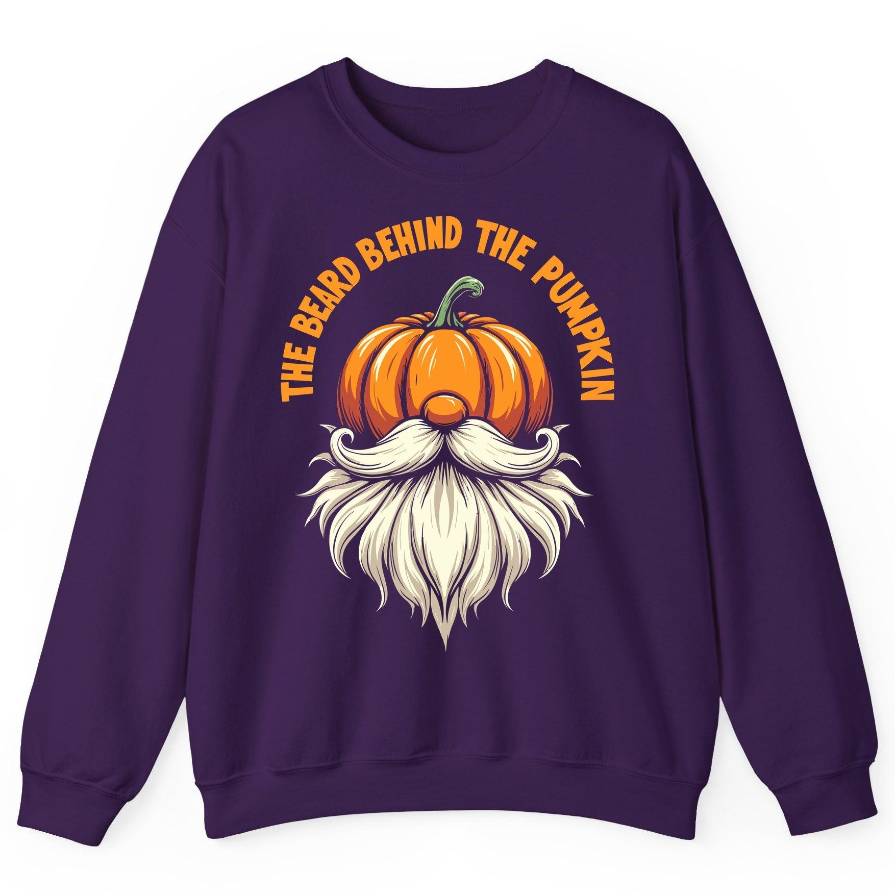 The Beard Behind the Pumpkin Halloween gnome Sweatshirt Purple product mockup