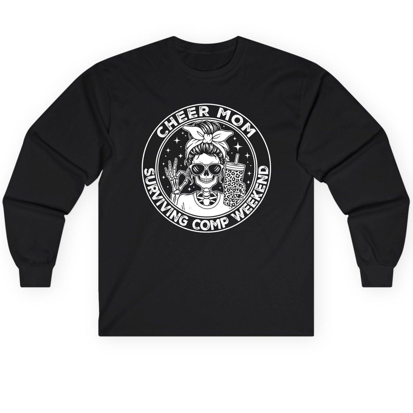Cheer Mom Surviving Comp Weekend cheer mom Long Sleeve Tee Black product mockup