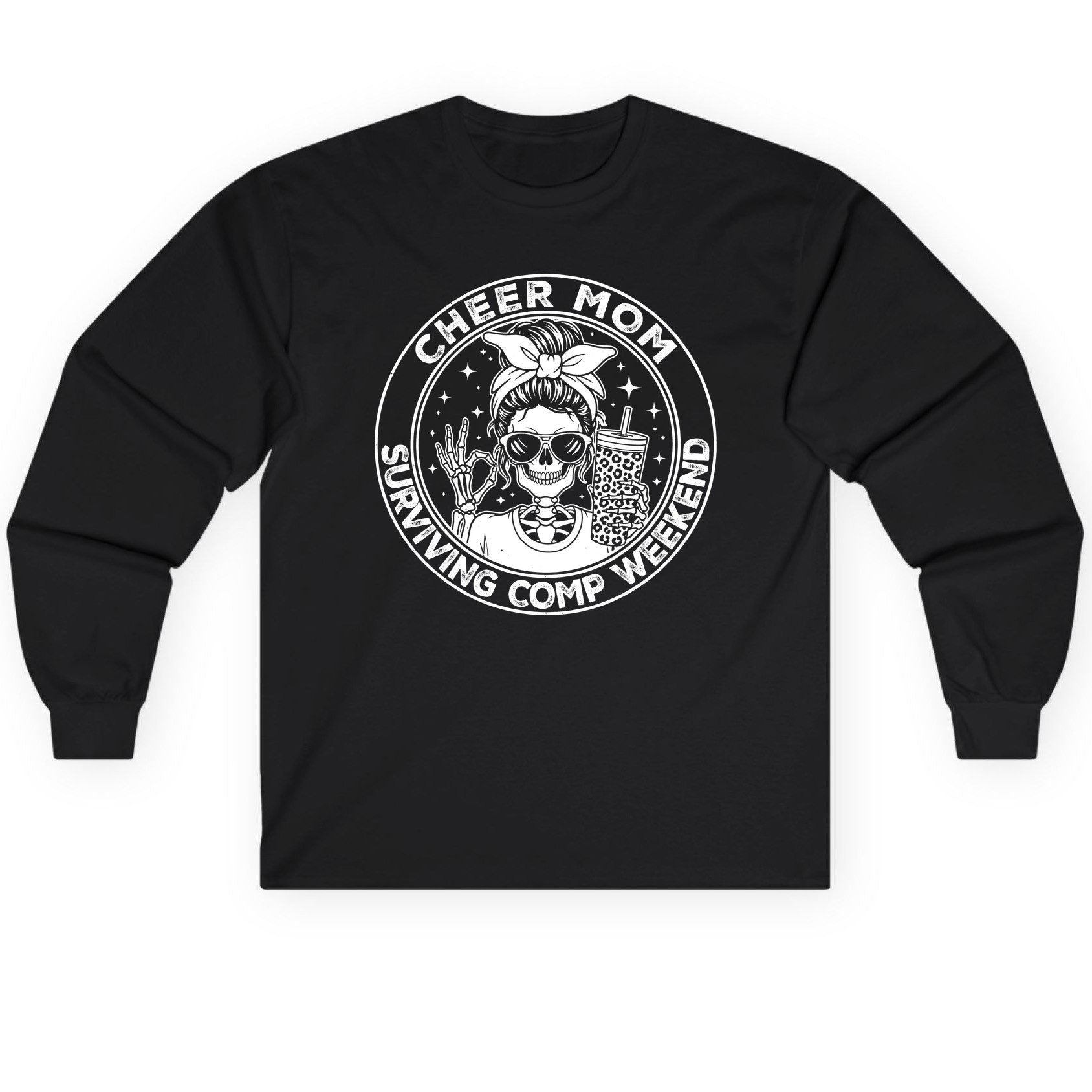 Cheer Mom Surviving Comp Weekend cheer mom Long Sleeve Tee Black product mockup