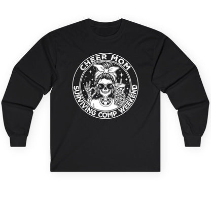 Cheer Mom Surviving Comp Weekend cheer mom Long Sleeve Tee Black product mockup