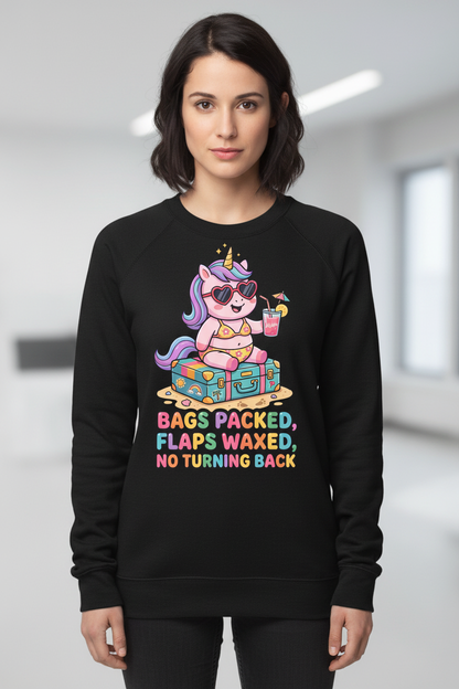 Funny Unicorn Vacation Quote Bags Packed Flaps Waxed Sweatshirt - Black