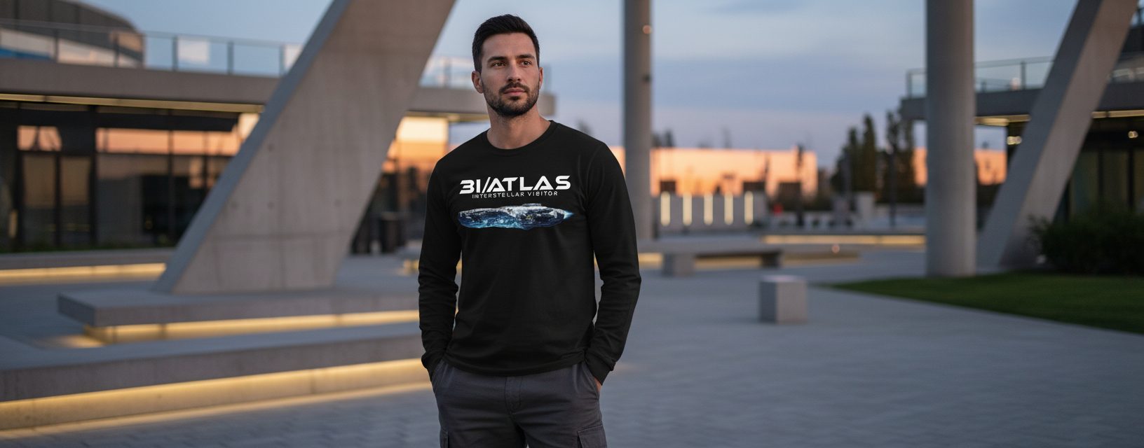 31 Atlas Interstellar Visitor sci-fi spaceship Long Sleeve Tee Black lifestyle mockup