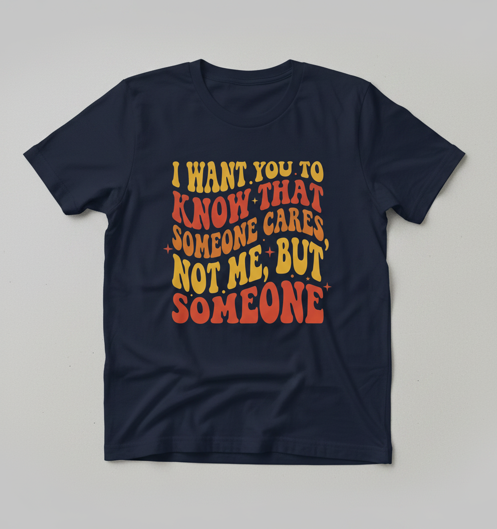 Sarcastic Retro 'Someone Cares' Quote T-Shirt - Navy
