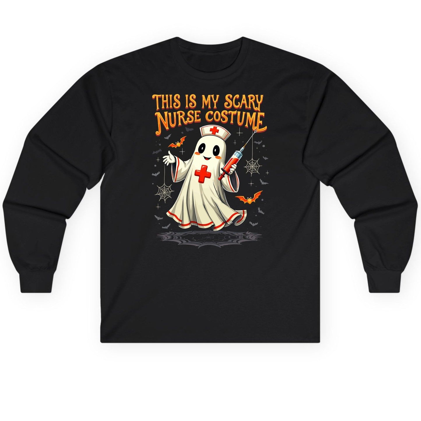 This Is My Scary Nurse Costume Halloween ghost nurse Long Sleeve Tee Black product mockup