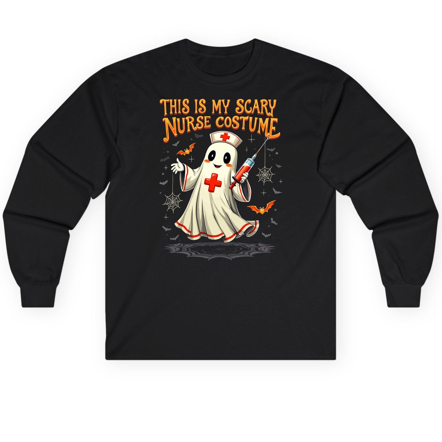 This Is My Scary Nurse Costume Halloween ghost nurse Long Sleeve Tee Black product mockup