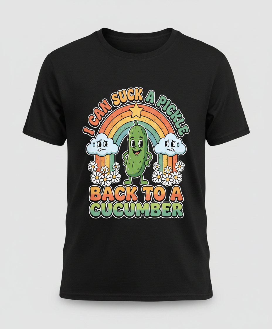 I Can Suck A Pickle Back To A Cucumber Funny Retro Design T-Shirt - Black