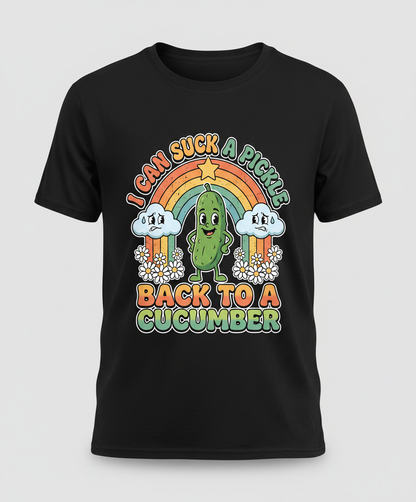 I Can Suck A Pickle Back To A Cucumber Funny Retro Design T-Shirt - Black