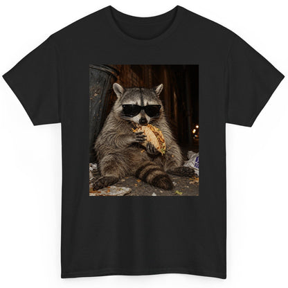 Raccoon Eating Taco Funny Animal Lovers T-Shirt - product mockup - Black