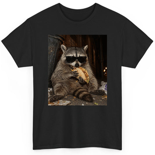 Raccoon Eating Taco Funny Animal Lovers T-Shirt - product mockup - Black