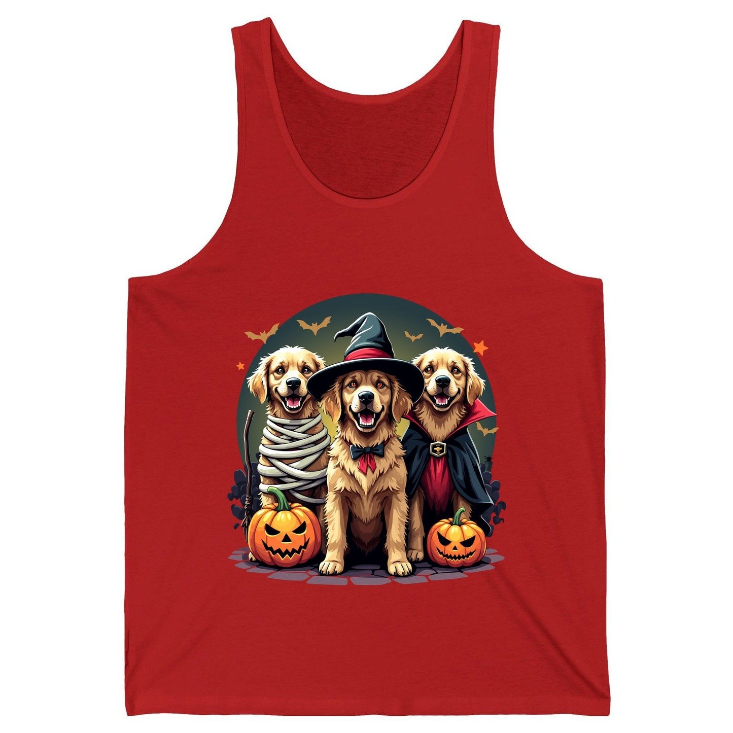Golden Retriever Halloween Trio golden retriever Tank Top Red product mockup