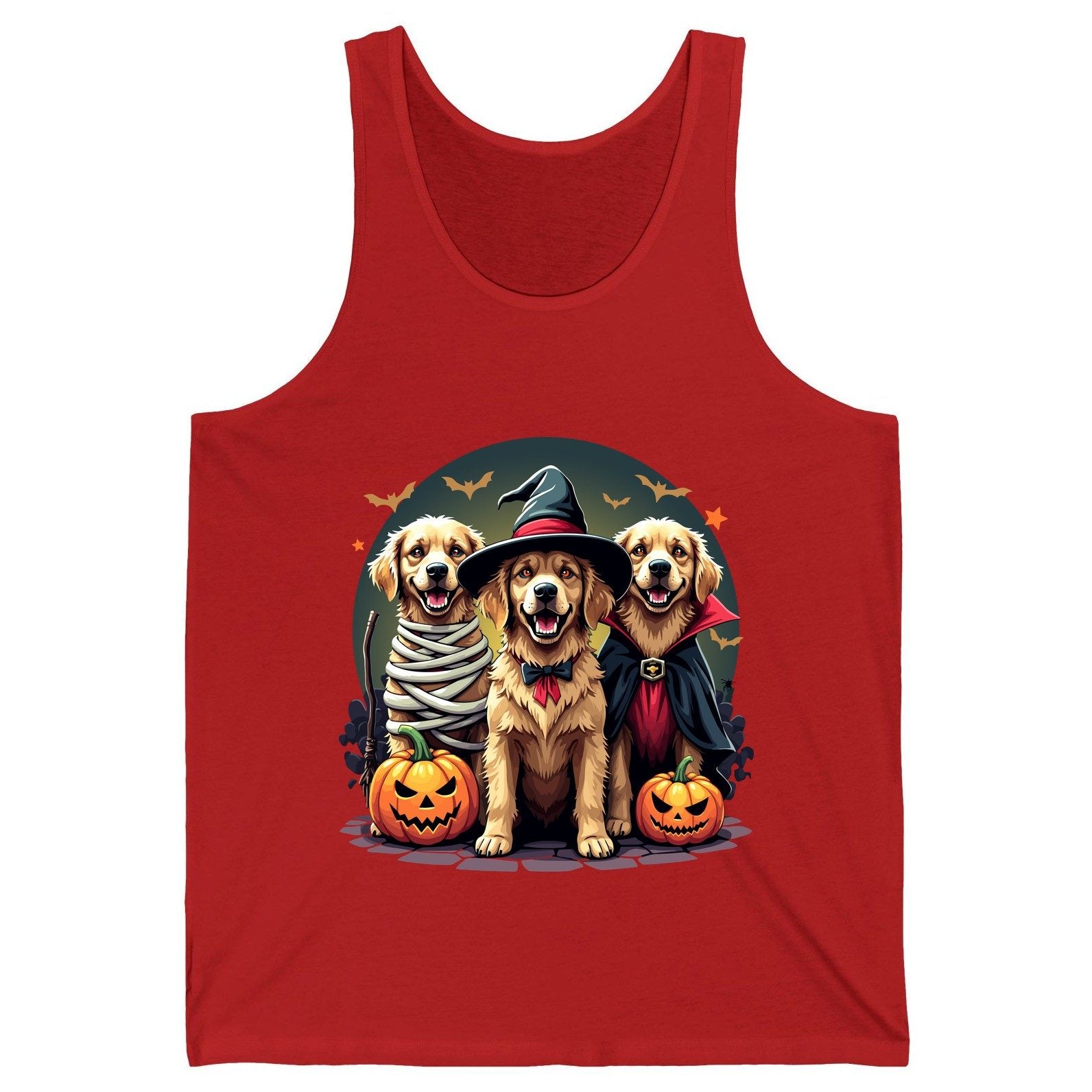 Golden Retriever Halloween Trio golden retriever Tank Top Red product mockup