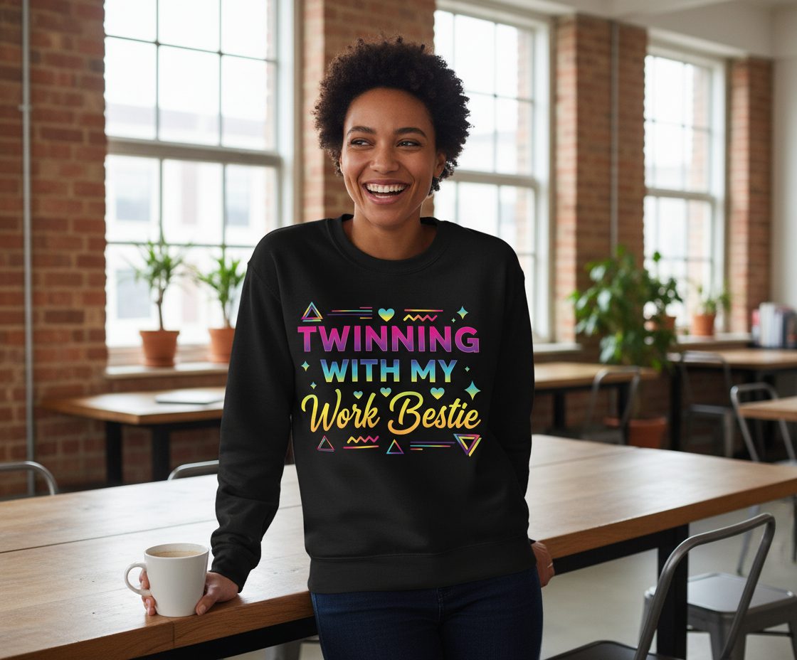 Twinning with My Work Bestie work bestie Sweatshirt Black lifestyle mockup