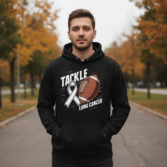 Tackle Lung Cancer lung cancer awareness Hoodie Black lifestyle mockup