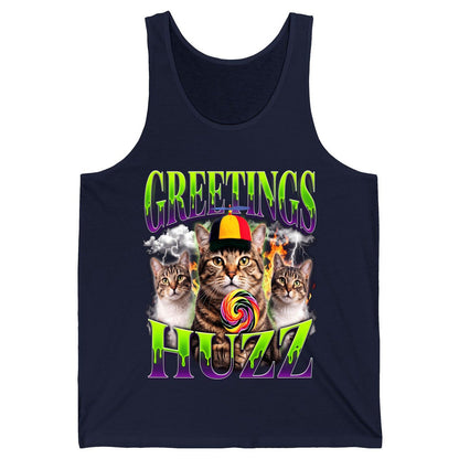 Greetings HUZZ Funny Cat Tank Top - product mockup - Navy