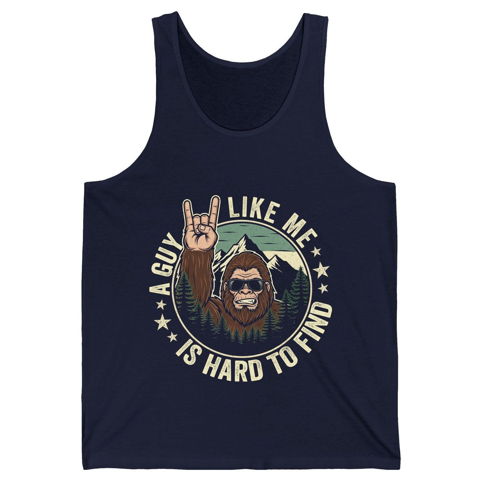 A Guy Like Me Is Hard to Find bigfoot Tank Top Navy product mockup