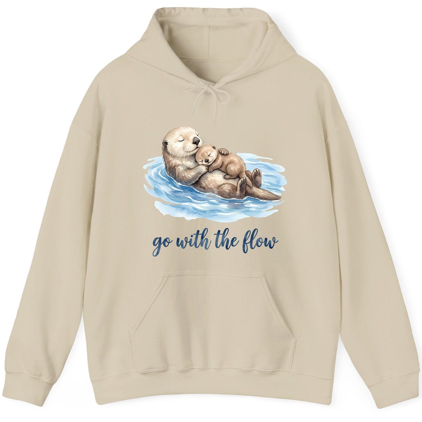Go with the Flow Sea Otters Hoodie - product mockup - Sand
